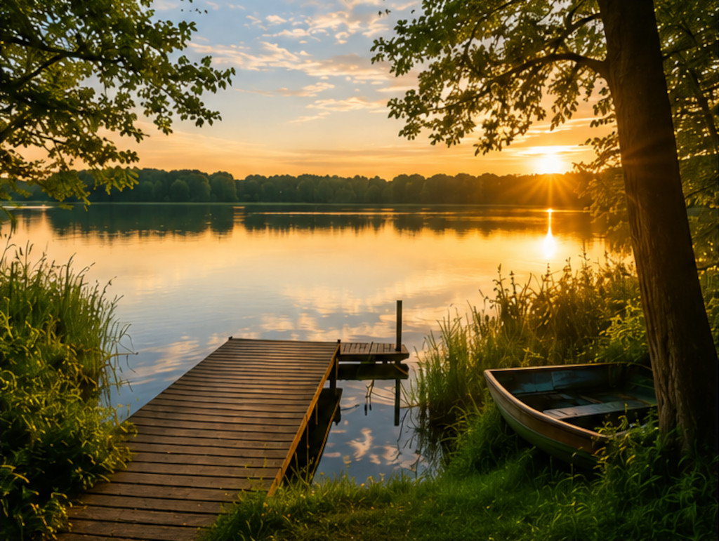 Romantischer Sonnenuntergang an einem See in Brandenburg